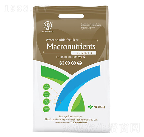 進口版高鉀型大量元素水溶肥10-5-40+TE-葉蘭高科