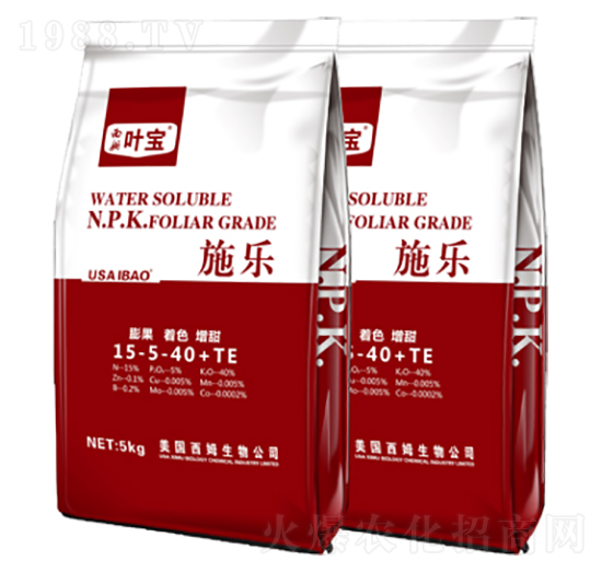 大量元素水溶肥料15-5-40+TE-施樂-寶葉植物