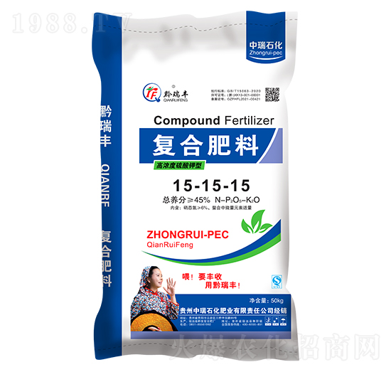 小麥油菜適用高濃度硫酸鉀型復合肥料15-15-15-中瑞石化