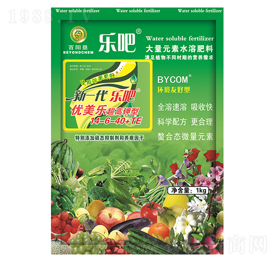 1kg超高鉀型大量元素水溶肥14-6-40+TE-樂吧優(yōu)美樂-百陽墾