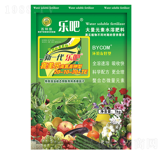 1kg高氮高鉀型大量元素水溶肥20-10-30+TE-樂吧喜美樂-百陽墾