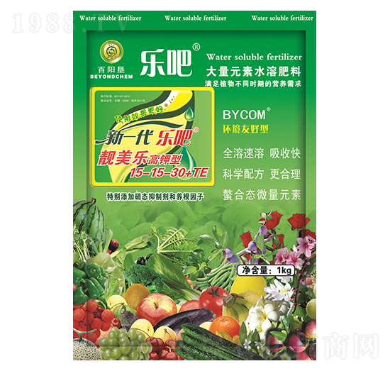 1kg高鉀型大量元素水溶肥15-15-30+TE-樂吧靚美樂-百陽墾