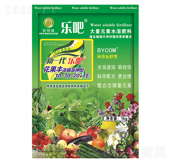 1kg高磷高鉀型大量元素水溶肥10-30-20+TE-樂(lè)吧花果豐-百陽(yáng)墾