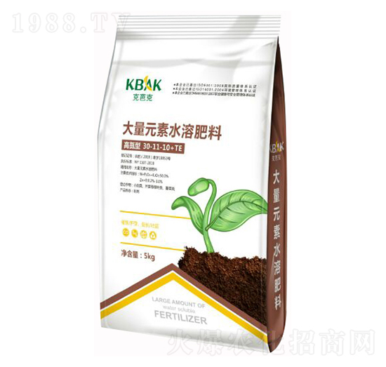 高氮型大量元素水溶肥30-11-10+TE-克巴克